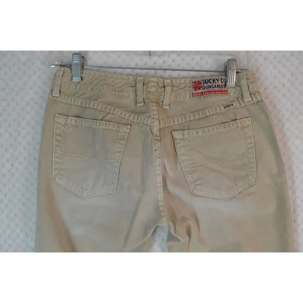 Lucky Brand Dungarees Wonder Jeans Women's 0/25 Long Length Tan Distressed Jeans